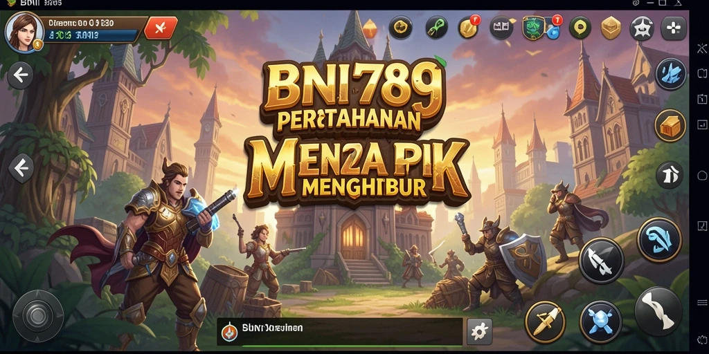 Screenshot gameplay BNI789 menampilkan menara pertahanan yang strategis.
