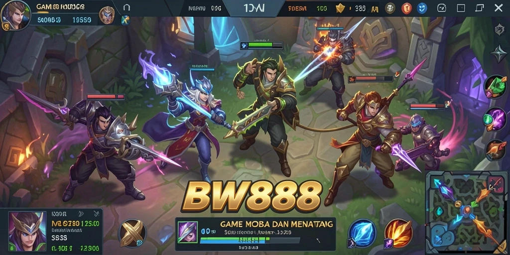 Screenshot gameplay BW888 yang menampilkan pertarungan di arena MOBA.
