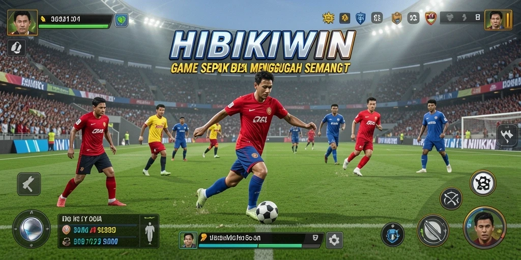 Tangkapan layar utama HIBIKIWIN menampilkan aksi seru dalam pertandingan sepak bola.