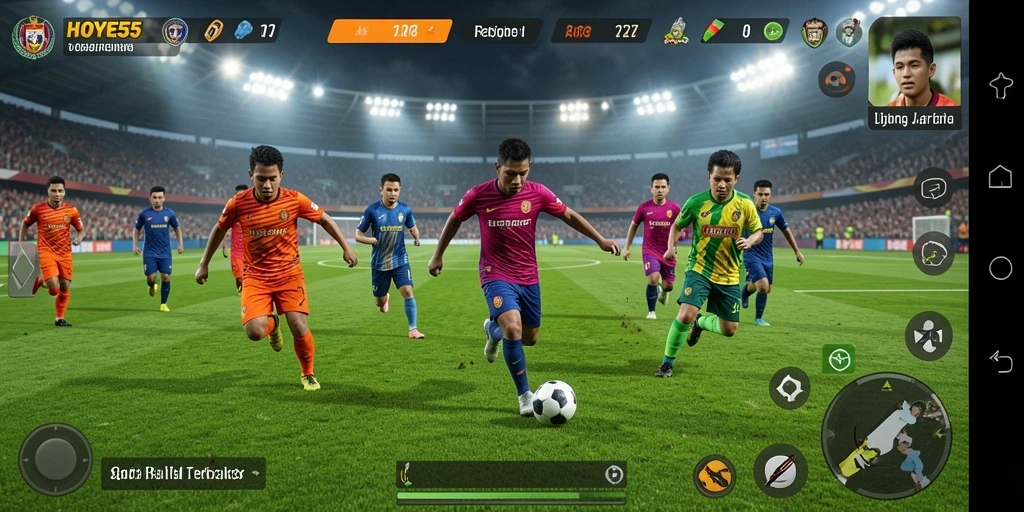 Screenshot aksi mendebarkan dalam permainan sepak bola HOYE55.