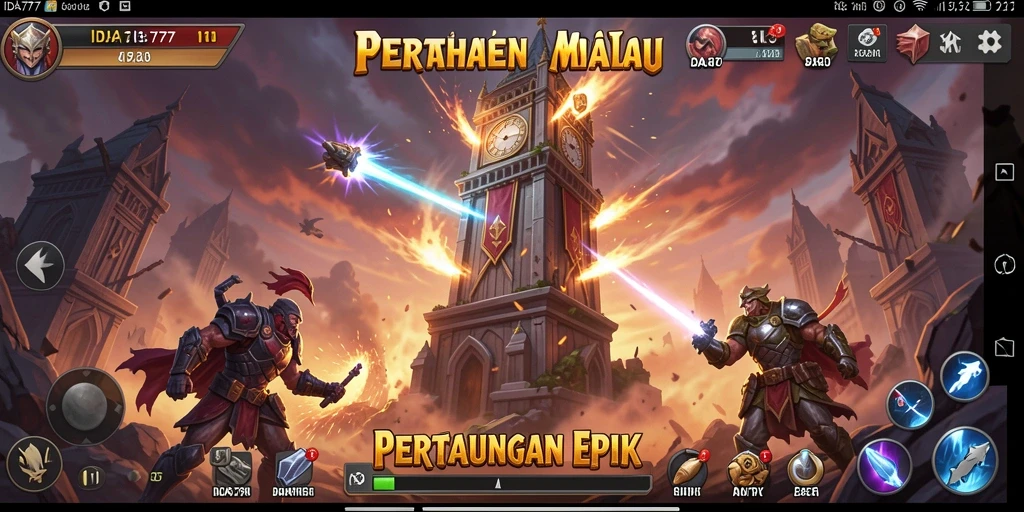 Tampilan gameplay menegangkan dari IDA777 yang menunjukkan pertahanan menara.