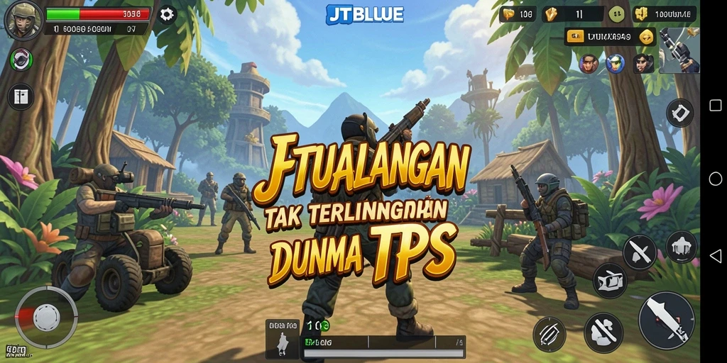 Screenshot gameplay JTBLUE menampilkan aksi tempur yang intens dan mendebarkan.