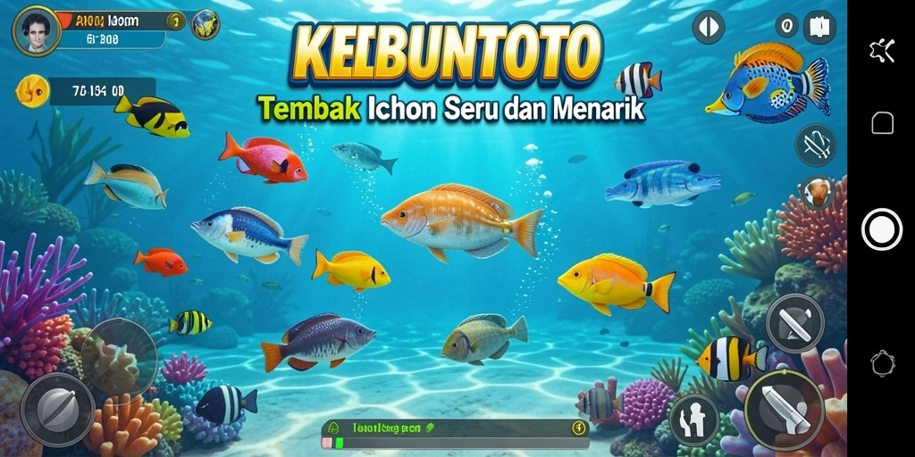 Tampilan gameplay KEBUNTOTO yang menampilkan keseruan menembak ikan.