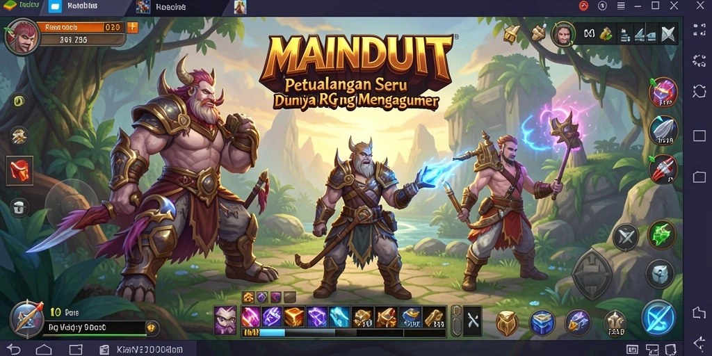 Screenshot MAINDUIT menampilkan pertarungan seru dan eksplorasi karakter RPG.