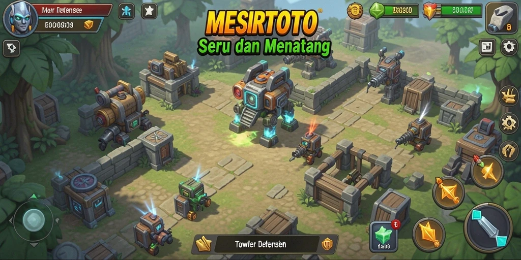 Tampilan gameplay seru dalam permainan Tower Defense MESIRTOTO.