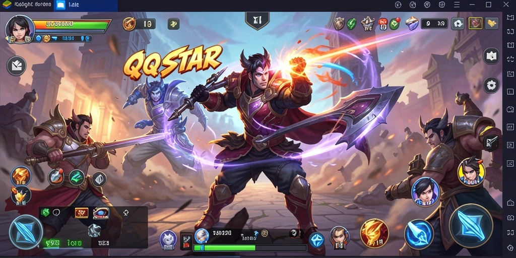 Tampilan gameplay <strong>QQSTAR</strong> yang intens dan penuh aksi di arena pertarungan.