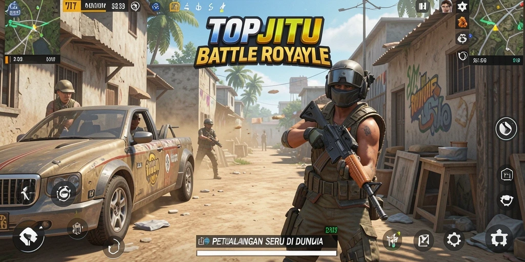 Tangkapan layar gameplay TOPJITU menampilkan aksi mendebarkan dalam pertarungan Battle Royale.