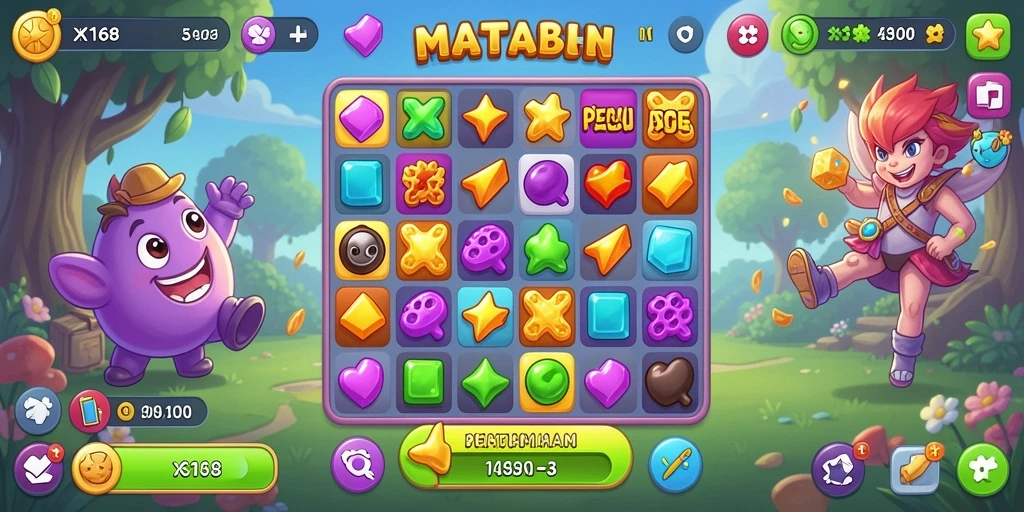 Screenshot utama X168 menampilkan gameplay Match-3 yang menarik dan penuh warna.